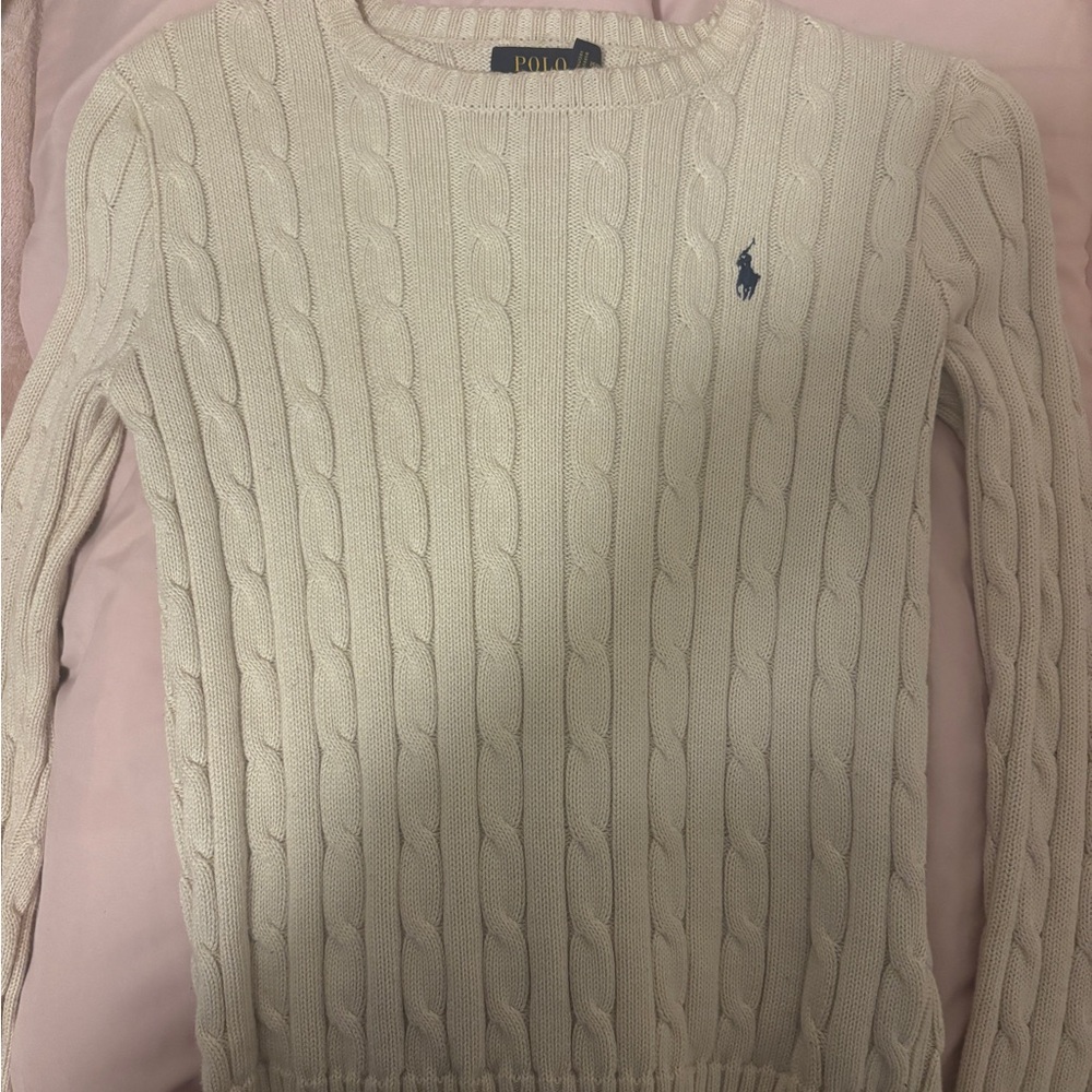 Ralph Lauren Cream Cable Knit Crewneck Sweater